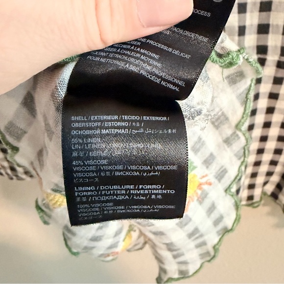 Farm Rio Linen Blend Gingham Embroidered Top - Picture 6 of 6